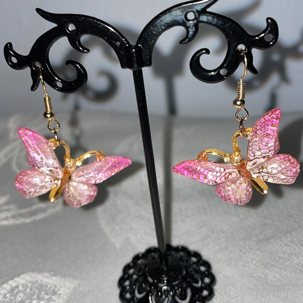 BUTTERFLY Earrings Sparkle Pink